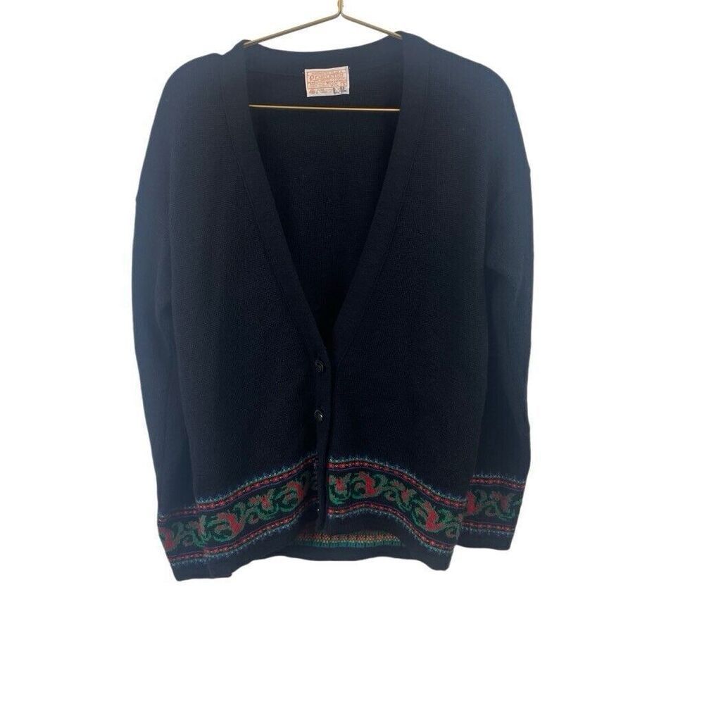 Vintage Pendleton Black‎ 100% Virgin Wool Cardigan Sweater Size Small Christmas